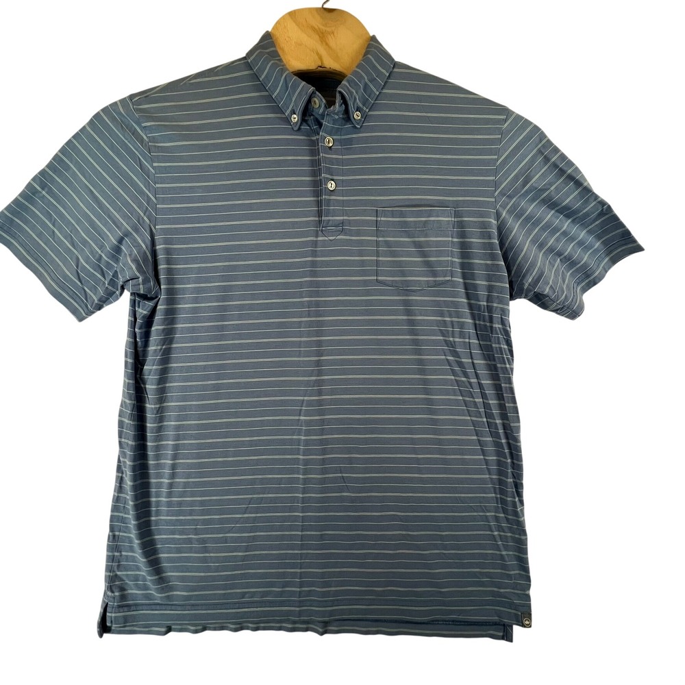 Peter Millar Polo Shirt Mens Large Blue Striped Pima Cotton Pocket MF19K83CB